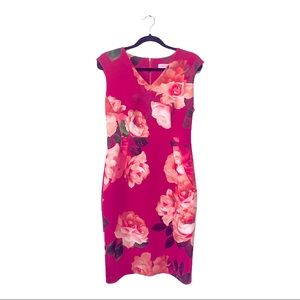 Calvin Klein hot pink floral v-neck scuba